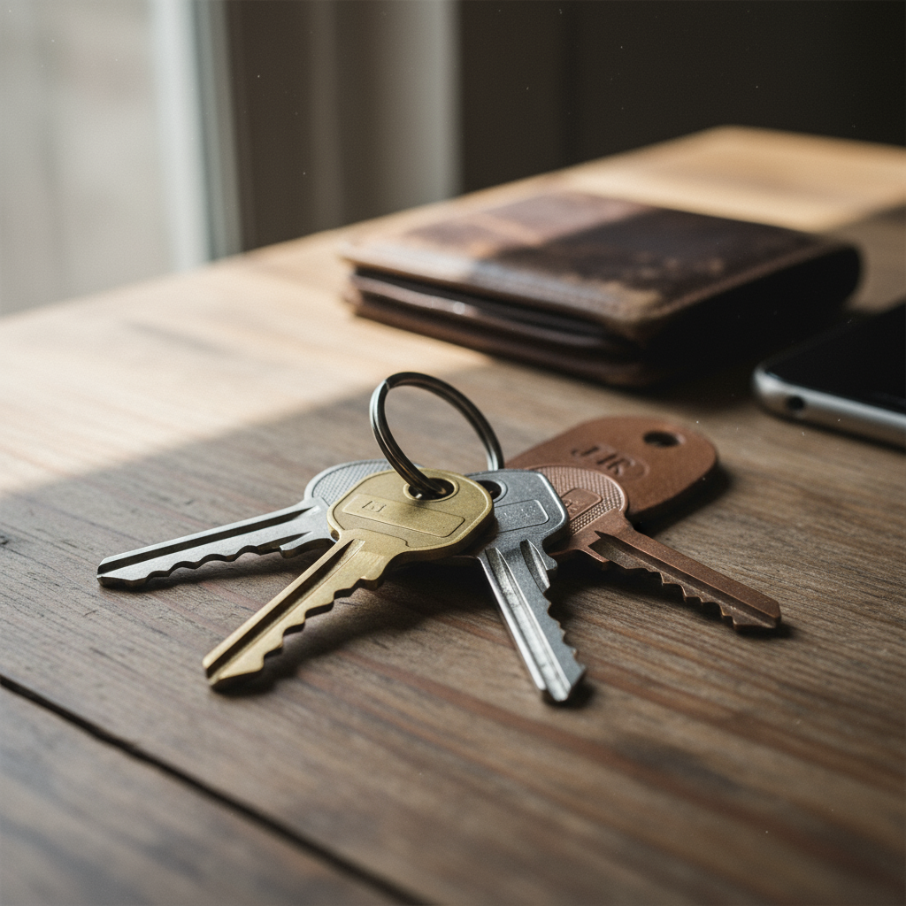 house keys on a table